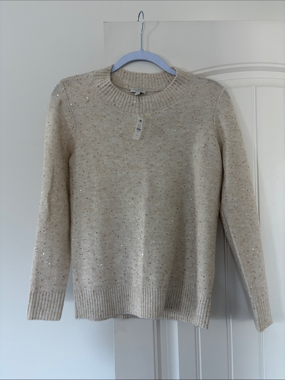 Talbots Cream Sequin Crewneck Sweater